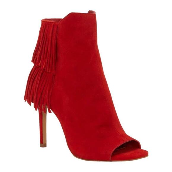 Vince Camuto Amenala Red Stiletto Heel Peep Toe Bootie Size 8.5 NWT $179 MSRP - Picture 1 of 8
